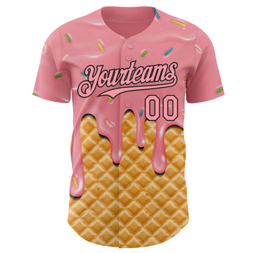 Custom Medium Pink-Black Ice Cream Waffle Foodie Dessert Authentic Baseball Jersey