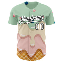 Charger l'image dans la galerie, Custom Pea Green White-Black Ice Cream Waffle Foodie Dessert Authentic Baseball Jersey
