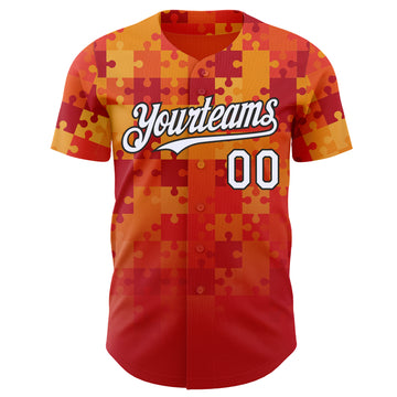 Custom Orange White-Black Puzzle 3D Pattern Design Authentic Baseball Jersey