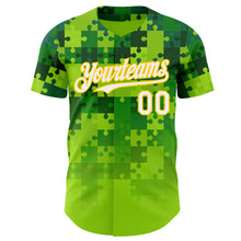 Загрузить изображение в средство просмотра галереи, Custom Green White-Yellow Puzzle 3D Pattern Design Authentic Baseball Jersey
