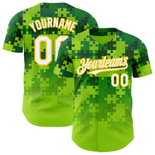 Загрузить изображение в средство просмотра галереи, Custom Green White-Yellow Puzzle 3D Pattern Design Authentic Baseball Jersey
