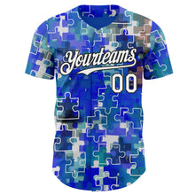 Laden Sie das Bild in den Galerie-Viewer, Custom Electric Blue White-Black Puzzle 3D Pattern Design Authentic Baseball Jersey
