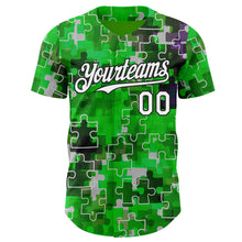 Charger l'image dans la galerie, Custom Green White-Black Puzzle 3D Pattern Design Authentic Baseball Jersey
