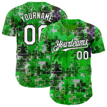 Charger l'image dans la galerie, Custom Green White-Black Puzzle 3D Pattern Design Authentic Baseball Jersey
