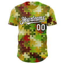 Load image into Gallery viewer, Custom Green White-Black Puzzle 3D Pattern Design Authentic Baseball Jersey
