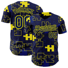 Load image into Gallery viewer, Custom Navy-Light Yellow Puzzle 3D Pattern Design Authentic Baseball Jersey
