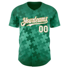 Laden Sie das Bild in den Galerie-Viewer, Custom Kelly Green White-Old Gold Puzzle 3D Pattern Design Authentic Baseball Jersey
