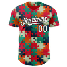 Загрузить изображение в средство просмотра галереи, Custom Red White-Black Puzzle 3D Pattern Design Authentic Baseball Jersey
