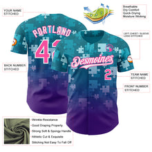 Load image into Gallery viewer, Custom Teal Pink Purple-White Gradient Puzzle 3D Pattern Design Authentic Baseball Jersey
