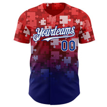 Laden Sie das Bild in den Galerie-Viewer, Custom Red Royal-White Gradient Puzzle 3D Pattern Design Authentic Baseball Jersey
