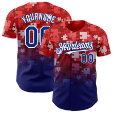 Laden Sie das Bild in den Galerie-Viewer, Custom Red Royal-White Gradient Puzzle 3D Pattern Design Authentic Baseball Jersey
