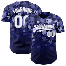 Charger l'image dans la galerie, Custom Blue White Navy-Gray Gradient Puzzle 3D Pattern Design Authentic Baseball Jersey
