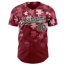 Charger l'image dans la galerie, Custom Crimson Black-Cream Puzzle 3D Pattern Design Authentic Baseball Jersey
