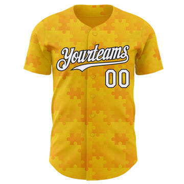 Custom Gold White-Black Puzzle 3D Pattern Design Authentic Baseball Jersey