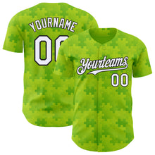 Charger l'image dans la galerie, Custom Neon Green White-Black Puzzle 3D Pattern Design Authentic Baseball Jersey
