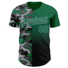 Laden Sie das Bild in den Galerie-Viewer, Custom Kelly Green Black-Gray Half Camo Ombre Authentic Baseball Jersey
