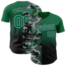 Laden Sie das Bild in den Galerie-Viewer, Custom Kelly Green Black-Gray Half Camo Ombre Authentic Baseball Jersey

