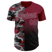 Laden Sie das Bild in den Galerie-Viewer, Custom Crimson Black-Gray Half Camo Ombre Authentic Baseball Jersey

