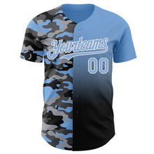 Load image into Gallery viewer, Custom Light Blue Black-White Half Camo Ombre Authentic Baseball Jersey
