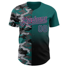 Charger l'image dans la galerie, Custom Teal Black-Pink Half Camo Ombre Authentic Baseball Jersey
