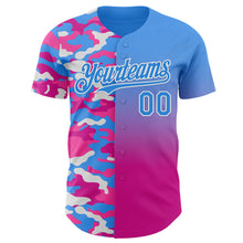 Load image into Gallery viewer, Custom Electric Blue Deep Pink-White Half Camo Ombre Authentic Baseball Jersey

