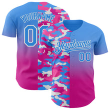 Load image into Gallery viewer, Custom Electric Blue Deep Pink-White Half Camo Ombre Authentic Baseball Jersey

