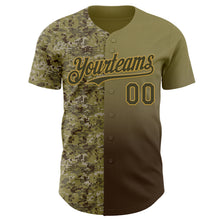Charger l'image dans la galerie, Custom Olive Brown-Old Gold Half Camo Ombre Authentic Baseball Jersey
