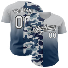 Charger l'image dans la galerie, Custom White Blue-Black Half Camo Ombre Authentic Baseball Jersey
