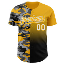 Laden Sie das Bild in den Galerie-Viewer, Custom Gold White-Black Half Camo Ombre Authentic Baseball Jersey
