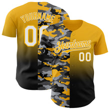 Laden Sie das Bild in den Galerie-Viewer, Custom Gold White-Black Half Camo Ombre Authentic Baseball Jersey
