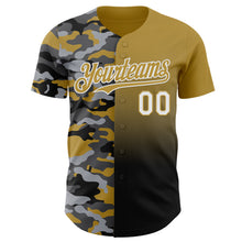 Загрузить изображение в средство просмотра галереи, Custom Old Gold White-Black Half Camo Ombre Authentic Baseball Jersey

