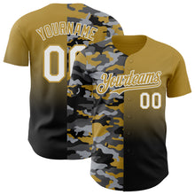 Загрузить изображение в средство просмотра галереи, Custom Old Gold White-Black Half Camo Ombre Authentic Baseball Jersey
