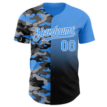 Charger l'image dans la galerie, Custom Electric Blue Black-White Half Camo Ombre Authentic Baseball Jersey
