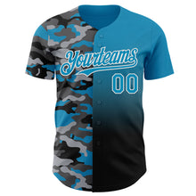 Laden Sie das Bild in den Galerie-Viewer, Custom Panther Blue Black-White Half Camo Ombre Authentic Baseball Jersey
