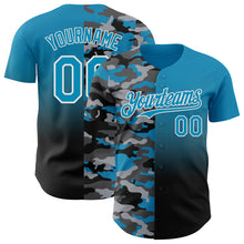 Laden Sie das Bild in den Galerie-Viewer, Custom Panther Blue Black-White Half Camo Ombre Authentic Baseball Jersey
