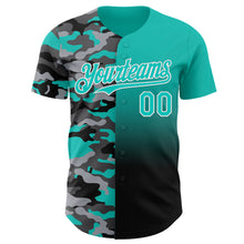Charger l'image dans la galerie, Custom Aqua Black-White Half Camo Ombre Authentic Baseball Jersey
