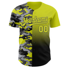 Load image into Gallery viewer, Custom Neon Yellow Black-Steel Gray Half Camo Ombre Authentic Baseball Jersey
