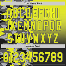 Load image into Gallery viewer, Custom Neon Yellow Black-Steel Gray Half Camo Ombre Authentic Baseball Jersey
