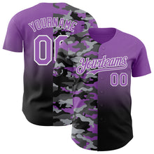 Laden Sie das Bild in den Galerie-Viewer, Custom Medium Purple Black-White Half Camo Ombre Authentic Baseball Jersey
