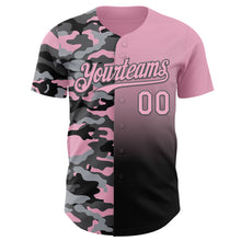 Load image into Gallery viewer, Custom Light Pink Black-Steel Gray Half Camo Ombre Authentic Baseball Jersey
