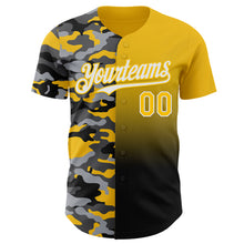 Laden Sie das Bild in den Galerie-Viewer, Custom Yellow Black-White Half Camo Ombre Authentic Baseball Jersey
