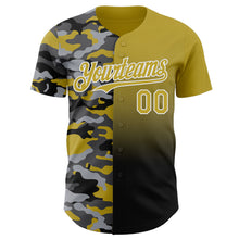 Load image into Gallery viewer, Custom Old Gold Black-White Half Camo Ombre Authentic Baseball Jersey
