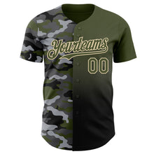 Charger l'image dans la galerie, Custom Olive Black-City Cream Half Camo Ombre Authentic Baseball Jersey
