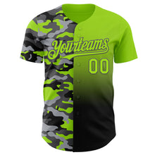 Загрузить изображение в средство просмотра галереи, Custom Neon Green Black-Steel Gray Half Camo Ombre Authentic Baseball Jersey
