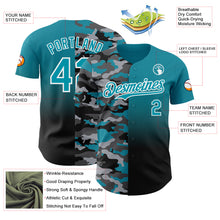 Charger l'image dans la galerie, Custom Teal Black-White Half Camo Ombre Authentic Baseball Jersey
