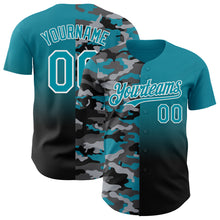 Charger l'image dans la galerie, Custom Teal Black-White Half Camo Ombre Authentic Baseball Jersey
