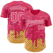 Charger l'image dans la galerie, Custom Neon Pink-White Ice Cream Waffle Foodie Dessert Authentic Baseball Jersey

