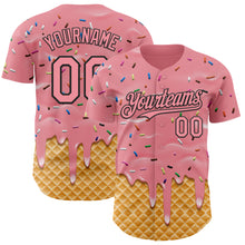 Charger l'image dans la galerie, Custom Medium Pink-Black Ice Cream Waffle Foodie Dessert Authentic Baseball Jersey
