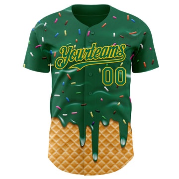 Custom Kelly Green-Yellow Ice Cream Waffle Foodie Dessert Authentic Baseball Jersey