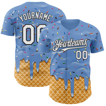 Custom Light Blue White-Black Ice Cream Waffle Foodie Dessert Authentic Baseball Jersey